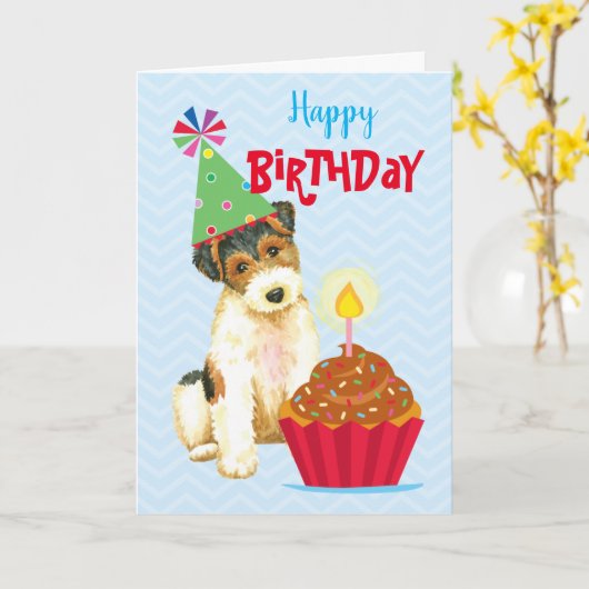 Birthday Cupcake Wire Fox Terrier Karte (Gelbe Blume)