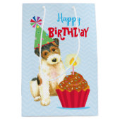 Birthday Cupcake Wire Fox Terrier Mittlere Geschenktüte (Vorderseite)