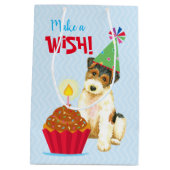 Birthday Cupcake Wire Fox Terrier Mittlere Geschenktüte (Rückseite)