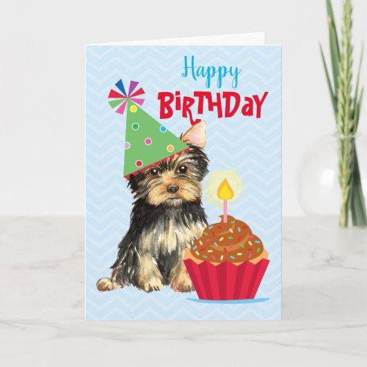 Birthday Cupcake Yorkie Karte (Vorderseite)