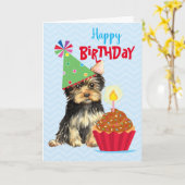 Birthday Cupcake Yorkie Karte (Gelbe Blume)