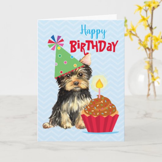 Birthday Cupcake Yorkie Karte (Gelbe Blume)