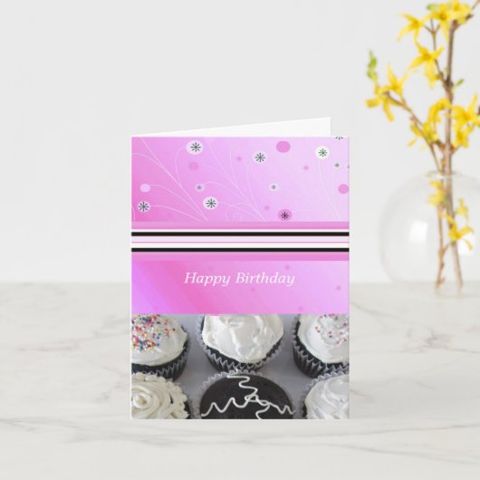 Birthday Cupcakes Karte (Gelbe Blume)