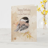 Birthday Custom Name Chickadee Bird Karte (Gelbe Blume)