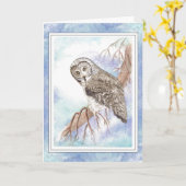 Birthday Custom Name with Great Grey Gray Owl Bird Karte (Gelbe Blume)