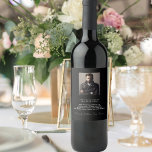 Birthday custom photo fun facts bio black guys man<br><div class="desc">Can be used on front on a bottle, but is ment for the back. For a birthday party for a guy, man. Personalize and add your own photo of the jubilant. Add your text, fun facts, biography about the birthday guy, and add your names. A classic black background and white...</div>