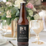 Birthday custom photo fun facts bio black guys man bierflaschenetikett<br><div class="desc">Can be used on front on a bottle, but is ment for the back. For a birthday party for a guy, man. Personalize and add your own photo of the jubilant. Add your text, fun facts, biography about the birthday guy, and add your names. A classic black background and white...</div>