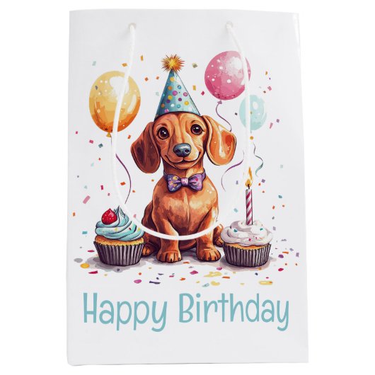 Birthday Dachshund Dogs Mittlere Geschenktüte (Vorderseite)