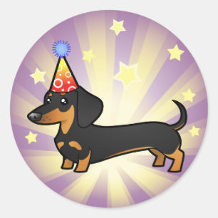 Birthday Dachshund (smooth coat) Runder Aufkleber