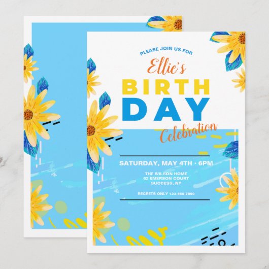 Birthday Daisies Einladung (Vorne/Hinten)