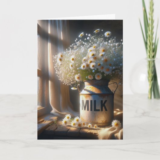 Birthday Daisy Bouquet in Old Milk Can Karte (Vorderseite)