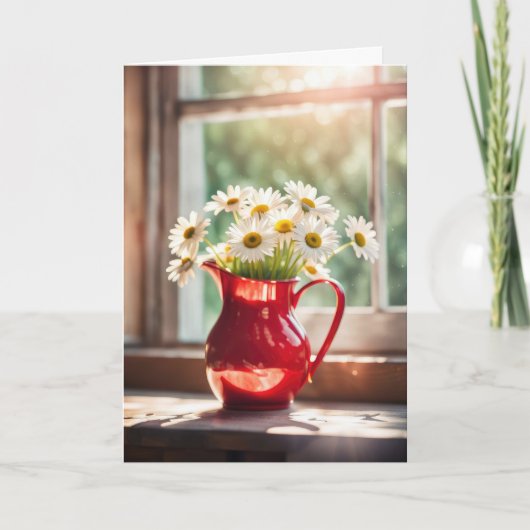 Birthday Daisy Bouquet in Red Pitcher Karte (Vorderseite)