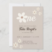 Birthday Daisy Natural Boho Retro Vibes Einladung (Vorderseite)