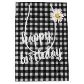Birthday Daisy on Black and White Gingham Mittlere Geschenktüte (Vorderseite)
