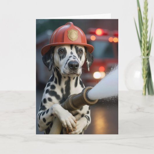 Birthday Dalmatian Dog Holding a Fire Hose Karte (Vorderseite)