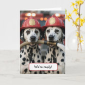 Birthday Dalmatian Dogs Holding a Fireman Hose Karte (Gelbe Blume)