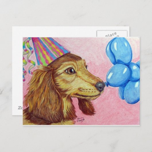 Birthday Daschund Postcard Postkarte (Vorne/Hinten)