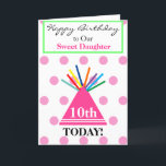 Birthday Daughter Party Hat Blume Balloons Karte<br><div class="desc">Alles Gute zum Geburtstag. Personalisieren Sie für jeden. Die Tochter ist in hübsch rosa Farbe in einem grünen Rechteck geschrieben. Hellrosa Geburtstagshut mit farbenprächtigen Tassel vor pastellrosa Polka-Punkten auf weißem Hintergrund. Inside links hat Nachricht mit kleinen hübschen Blume in rosa blau gelb grün orange. Verlass den Text außen und innen,...</div>