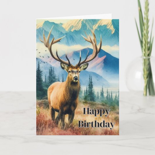 Birthday Deer mit Antlers Gruß Karte (Vorderseite)