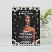 Birthday Dinner Black, Diamond, & Pearl Photo Einladung (Stehend Vorderseite)