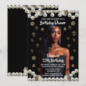 Birthday Dinner Black, Diamond, & Pearl Photo Einladung (Vorne/Hinten)