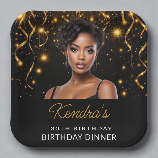 Birthday Dinner Gold and Black Photo Instagram  Pappteller