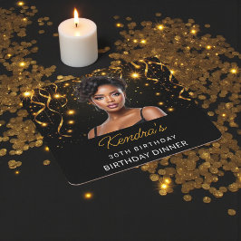 Birthday Dinner Gold and Black Photo Instagram  Rechteckiger Pappuntersetzer