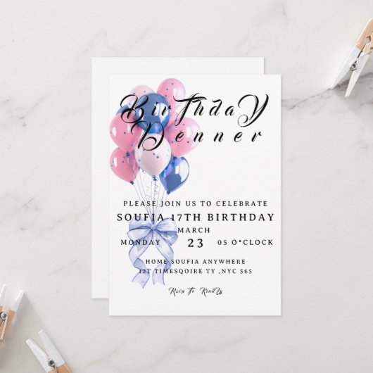 Birthday Dinner Invitation, Editable Birthday Dinn Einladung (Vorderseite/Rückseite Beispiel)