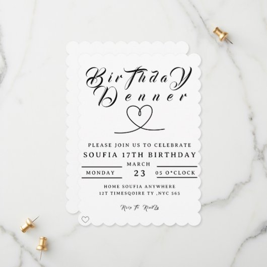 Birthday Dinner Invitation, Editable Birthday Dinn Save The Date (Vorderseite/Rückseite Beispiel)