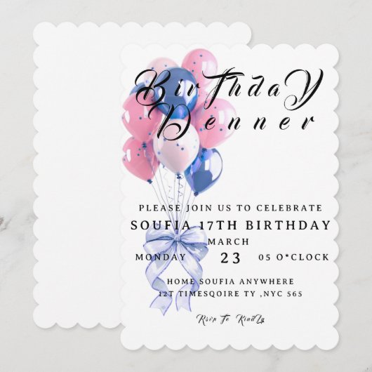 Birthday Dinner Invitation, Editable Birthday Dinn Save The Date (Vorne/Hinten)