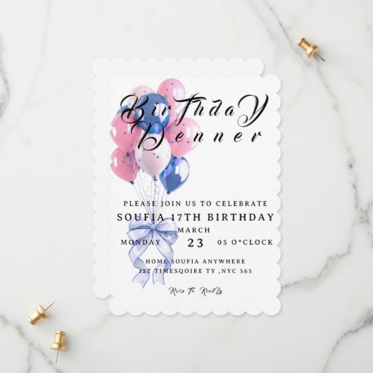 Birthday Dinner Invitation, Editable Birthday Dinn Save The Date (Vorderseite/Rückseite Beispiel)