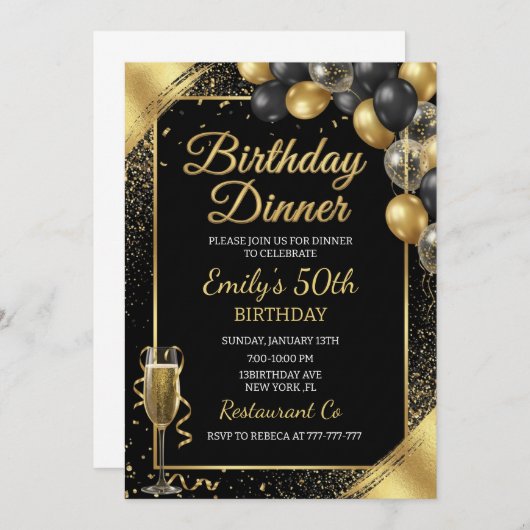 Birthday Dinner Invitation Einladung (Vorne/Hinten)