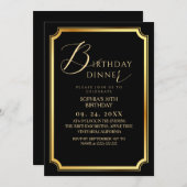 Birthday Dinner Modern & Minimal Black Einladung (Vorne/Hinten)