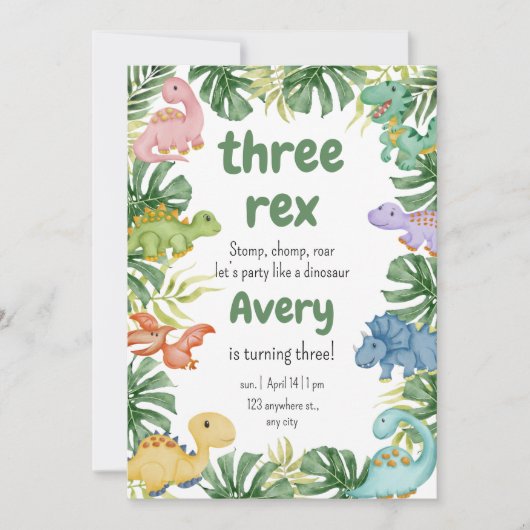 Birthday Dinosaur Einladung (Vorderseite)