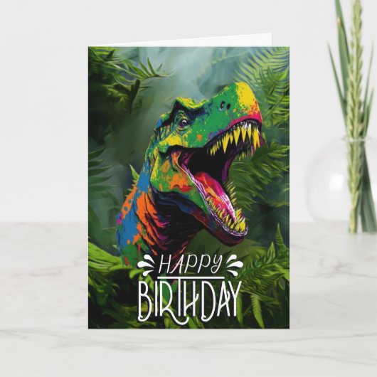 Birthday Dinosaur Green Jungle Cool Jurassic Card Karte (Vorderseite)