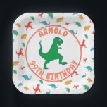 Birthday Dinosaur T Rex Kids Jurassic Prehistorisc Pappteller<br><div class="desc">Farbenvolles Dinosauriermuster-Design,  bereit,  mit dem Namen Ihres Kindes zu personalisieren! Machen wir ein Jurassisches Party!</div>
