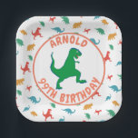 Birthday Dinosaur T Rex Kids Jurassic Prehistorisc Pappteller<br><div class="desc">Farbenvolles Dinosauriermuster-Design,  bereit,  mit dem Namen Ihres Kindes zu personalisieren! Machen wir ein Jurassisches Party!</div>