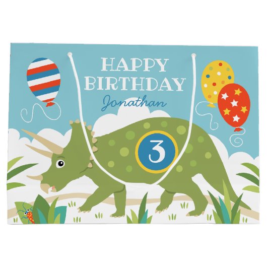Birthday Dinosaur Triceratops Individuelle Name Ag Große Geschenktüte (Rückseite)