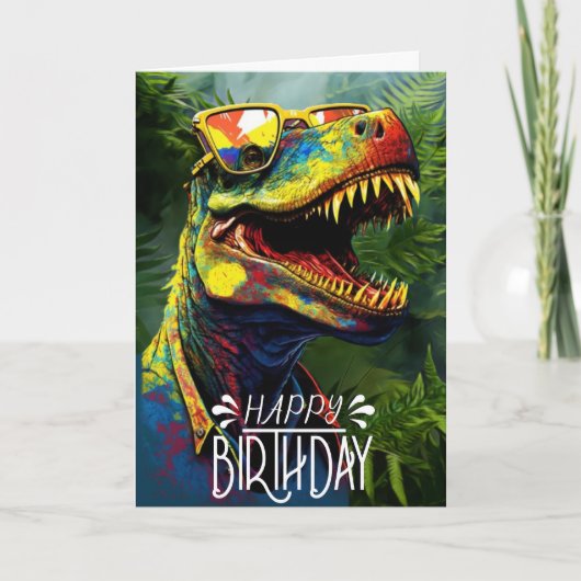 Birthday Dinosaurier Jungle Cool Blue Children Car Karte (Vorderseite)