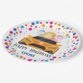 Birthday Dinosaurier Rennfahrer Junge Gelbe Racing Pappteller (Schrägansicht)