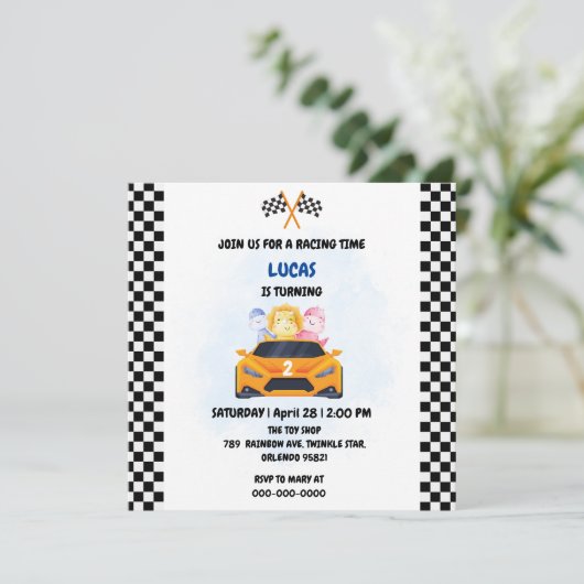 Birthday Dinosaurier Rennfahrer Red Racing Childre (Stehend Vorderseite)