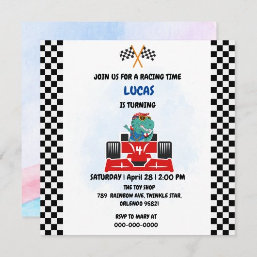 Birthday Dinosaurier Rennfahrer Red Racing Childre Dankeskarte (Vorne/Hinten)