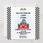 Birthday Dinosaurier Rennfahrer Red Racing Childre Dankeskarte (Vorderseite)