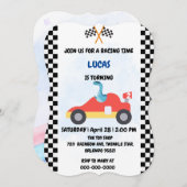 Birthday Dinosaurier Rennfahrer Red Racing Childre Einladung (Vorne/Hinten)