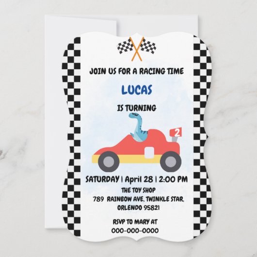 Birthday Dinosaurier Rennfahrer Red Racing Childre Einladung (Vorderseite)