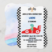 Birthday Dinosaurier Rennfahrer Red Racing Childre Einladung (Vorne/Hinten)