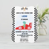 Birthday Dinosaurier Rennfahrer Red Racing Childre Einladung (Stehend Vorderseite)