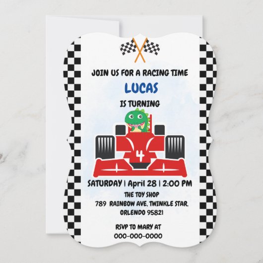 Birthday Dinosaurier Rennfahrer Red Racing Childre Einladung (Vorderseite)
