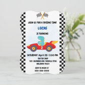 Birthday Dinosaurier Rennfahrer Red Racing Childre Einladung (Stehend Vorderseite)