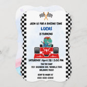 Birthday Dinosaurier Rennfahrer Red Racing Childre Einladung (Vorne/Hinten)